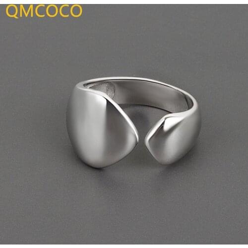 QMCOCO 925 Silver Irregular Smooth Surface Wide Ring Woman And Man Trend Opening Adjustable Of Hand Accessories