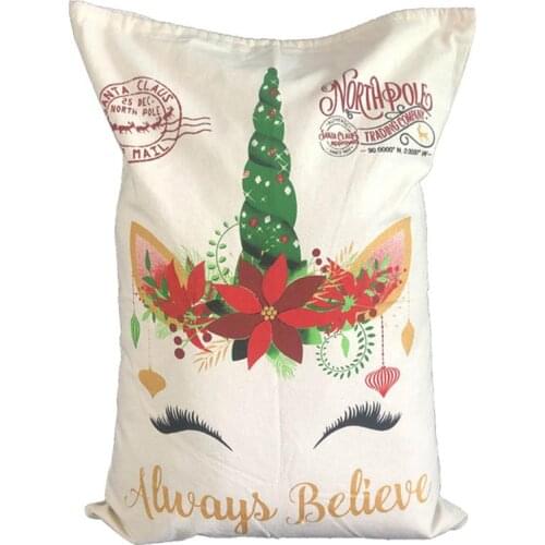 Christmas Decorations Christmas Gift Bag Cute Drawstring Canvas Unicorn Santa Sack Christmas Decoration Ornament Santa 2 Styles