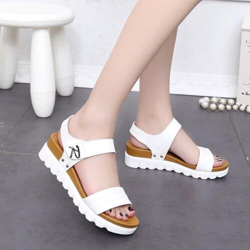 Women Sandals Female Summer 2020 New Casual Shoes Woman Sandals Fish Mouth Flat Heel Solid Hook & Loop Ladies Shoes Plus Size