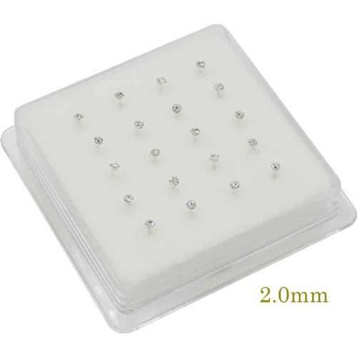 2MM L type crystal sterling silver 20pcs nose studs L shape body piercing jewelry fine women nose ring jewelry