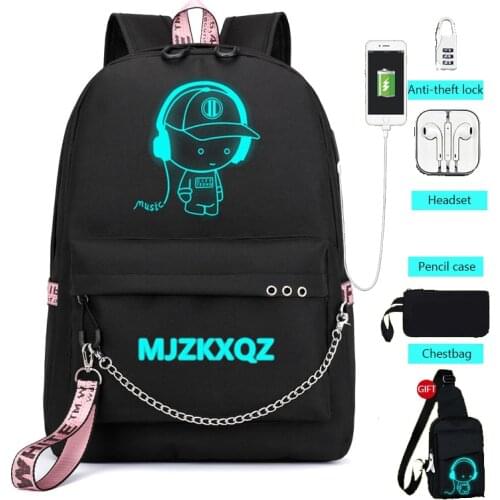 Teenage School Backpack Luminous USB Charge School Bag For Boys Girls Anti-Theft Childrens Schoolbags WaterproofLaptop Backbag