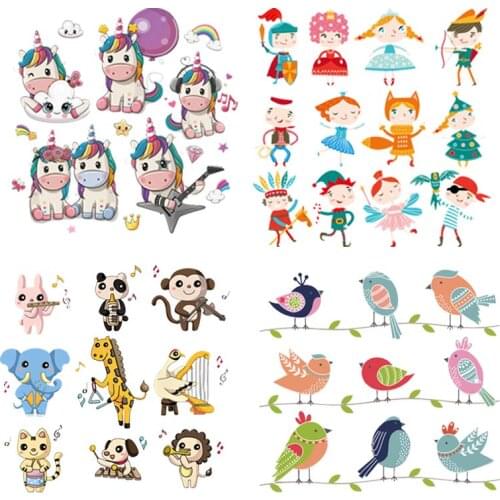 Diy Animals Heat Transfer Cute Patch Iron On Transfer For Clothing Unicorn Applique Sewing Stripes Thermal Stickers On Clothes