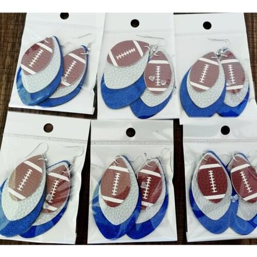 Three Layer Football 3D Glitters Sequins Faux Leather Teardrop Earrings Color Layered School Spirit Earrings Cheer Sport Jewelry