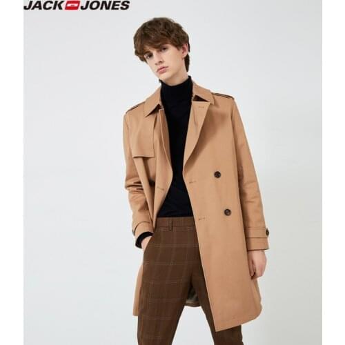 JackJones Mens Military Trench Coat Double-breasted Mid-length Business Mens Trench Coat Men Clothing | 219321522