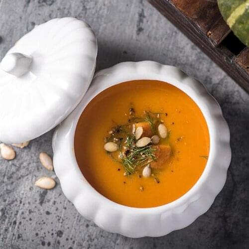 Pumpkin Shape Soup Bowl Multipurpose Pumpkin Shape Ceramic Bowl Serving Bowl with Lid Food Storage Jar Container