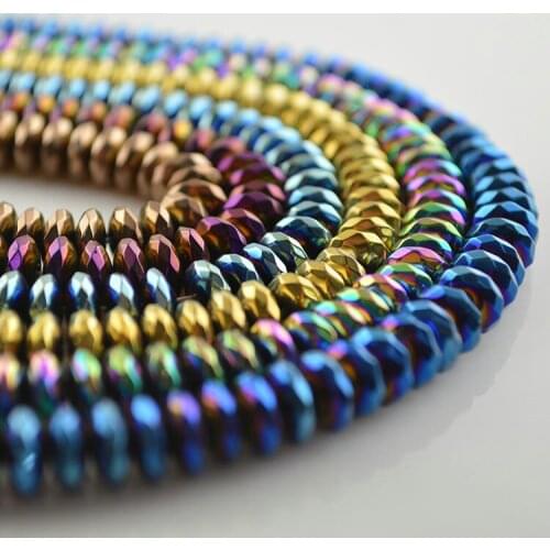 High Quality Hematite Faceted Flat Roundel Shape Beads 4x8mm Spacer Beads For Jewelry Making 5pc/lot