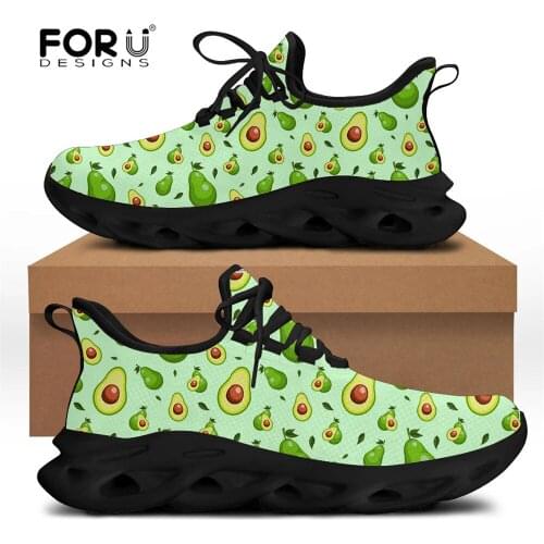 FORUDESIGNS Avocado Printed Women Casual Flat Shoes Ladies Outdoor Fashion Lace Up Walking Sneakers Shoes Woman Spring Footwear