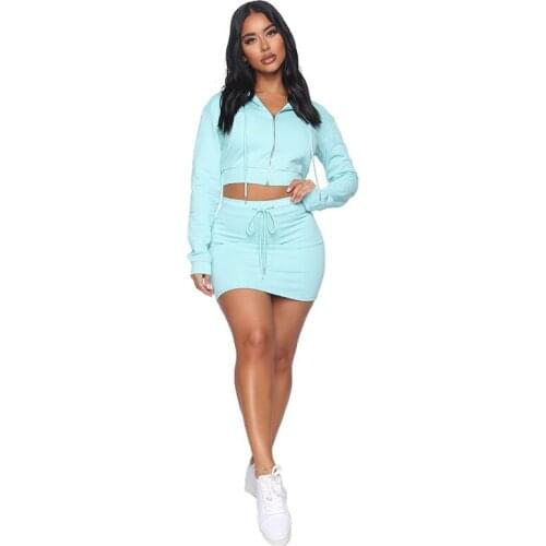 Two Piece Set Women Long Sleeve Zipper Hoodie Crop Sweatshirt and Strength Mini Skirt Outfit Playsuit Wholesale Dropshipping