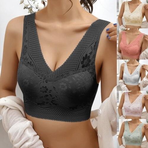 Seamless Breathable Plus Size 2XL Lace push up Bras For Women Sexy Wire Free Top Lingerie V-neck Bralette Low Back Underwear