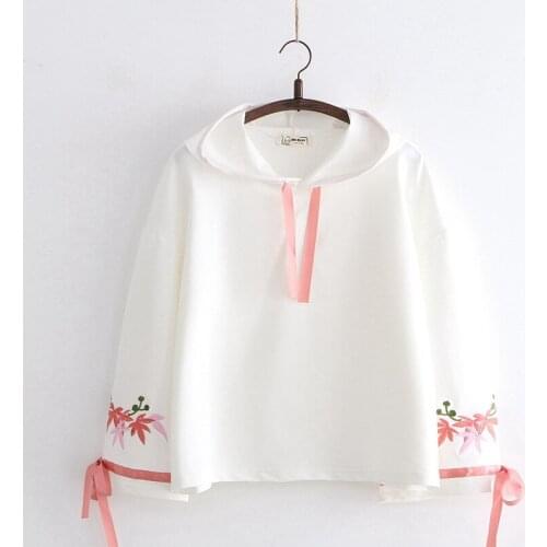 Merry Pretty Womens Floral Embroidery Hooded Tracksuits 2020 Winter Flare Sleeve Lace Up Hoodies Sweatshirts Casual Pullovers