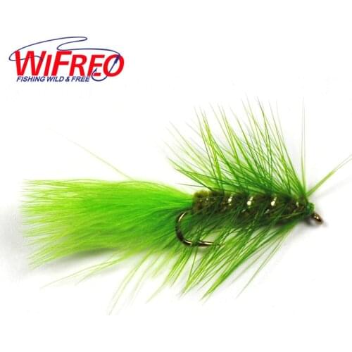 10PCS 4# Wifreo Silver Rib Olive Body Green Streamer Fly for Trout Fishing