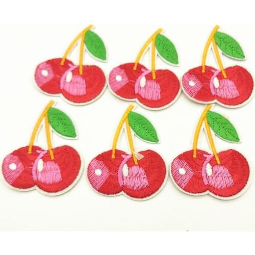 100pcs 6.0*4.0cm Embroidered Cherry Patches DIY Clothes Sewing Accessories Iron On DIY Pants Jeans Coats Cartoon Fruit Sticker