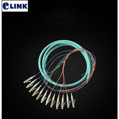 12core fiber pigtails LC/UPC OM3 1.5mtr aqua 40G bundle cable A class ferrule 12 port ftth optical fibre factory ELINK