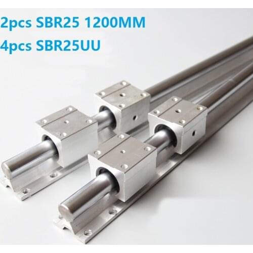 2pcs SBR25 25mm -L 1200mm support rail linear guide + 4pcs SBR25UU linear bearing blocks CNC parts linear rail