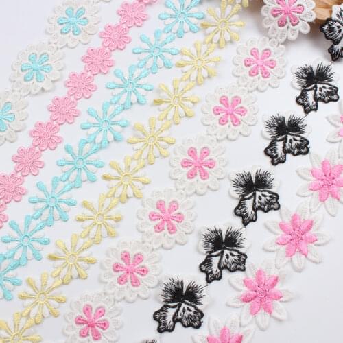 5cm 2yards quality flower water soluble Lace Ribbon Trims DIY polyester Appliques Wedding Scrapbook Hometexile Sewing Accessory