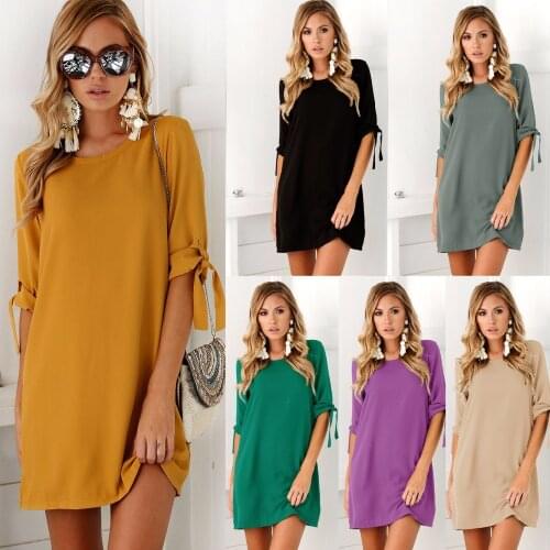 2020 New Summer Autumn fashionable womens clothing Casual Middle sleeve o-neck yellow purple green Dresses for women loose 2020