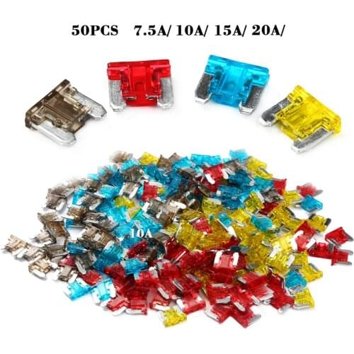 50pcs/lot Mini Size Car Auto Blade Fuse 7.5A 10A 15A 20A For Auto Truck High Quality Car Fuses