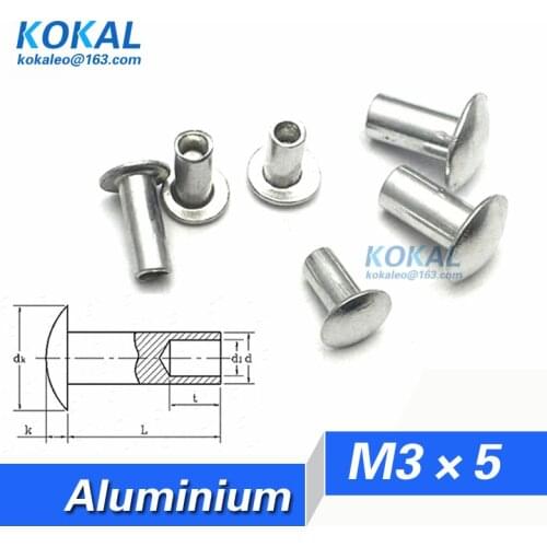 [AL-M3*5]100PCS Free Shipping M3 Series button head semi-tubular rivets M3*5mm Aluminium steel rivets
