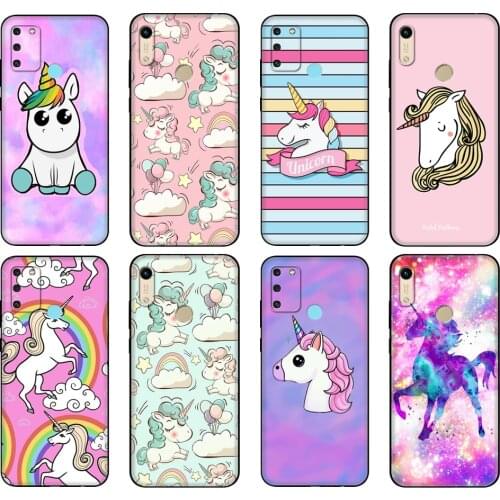Black tpu Case For Honor 8a Prime 8s 9 10X Lite 9A 9C 9X Premium Pro 9S Case Cover Rainbow Unicorn