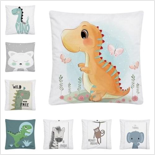 Childish Cartoon Little Dinosaur Pattern Soft Short Plush Cushion Cover Pillow Case for Home Sofa Car Decor Pillowcase 45X45cm