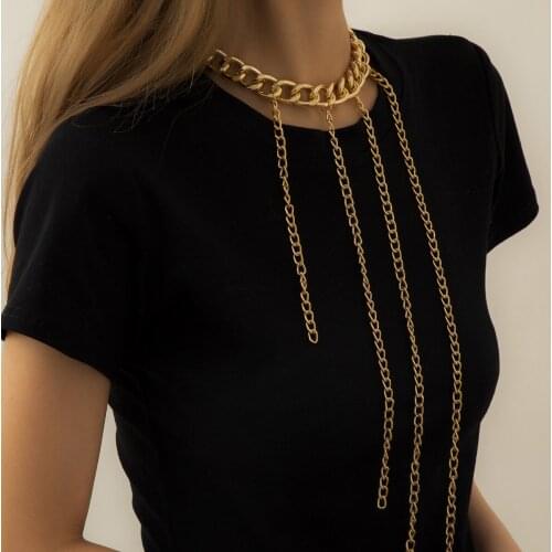 Long Tessal Metal Chain Statement Necklace Women Punk Jewelry Trendy 2 Colors