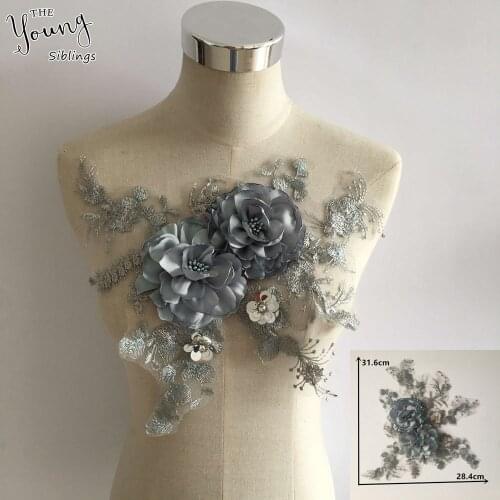 Hot sell 3D Embroidery applique Lace Collar Neckline Venise Embroidery Sewing Sequins Fabric DIY Clothing Decorate Accessories