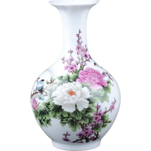 Chinese-style Peony And Bird Ceramic Vase Fine Porcelain Vases For Artificial Flower Decoration Vases