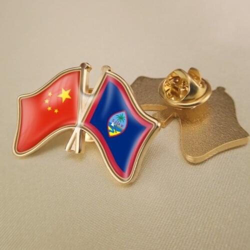 China and Guam Crossed/Double/Friendship Flags Lapel Pins/Brooch/Badges
