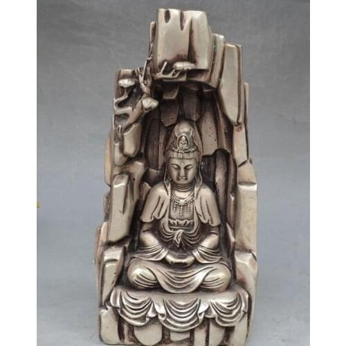 Chinese Tibetan silver Buddhist Joss Kwan-yin GuanYin Bodhisattva Goddess Statue