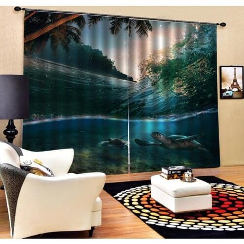 Beautiful Photo Fashion Customized 3D Curtains blue water curtain 3D Curtain Printing Blockout Polyester