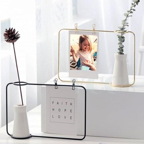 Creative Iron Line Flower Pot Plant Vase Stand Postcard Clip Holder Ceramic Vase For Flowers Vase For Wedding Decoration