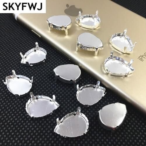 Teardrop Silver Color Claw Setting Closed Back For Droplet Pear Shape Fancy Stone 4 Holes 10x14,13x18,18x25,20x30,30x40mm