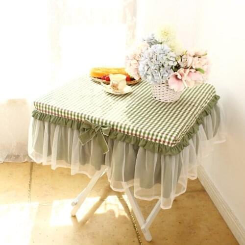 Cotton lace fabric Mustard green green/blue/brown plaid lace table cover tablecloth lace tassel length:20-25cm