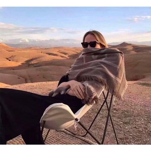 Minimalist Bicolor Stripe Wool Scarf Simplicity Elegant Fringe Cape Shawl ColorBlock Beige/Burgundy/Dark Grey Large Wraps Tippet