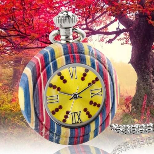 Fashion 30CM Chain wood Quartz Pocket Watch Vintage Dial Pendant Fob Watch Gifts Clock