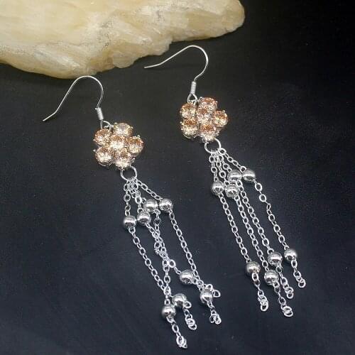 Fashion Unique Rare Stylish Brown Morganite Genuine 925 Silver Dangle Hook Earrings Jewelry Gifts for Women Girls 20213677