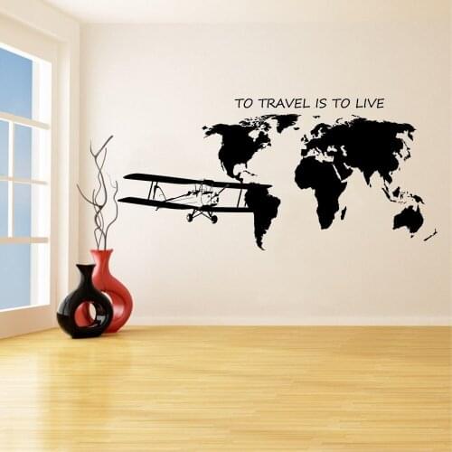 Wall Sticker Living Room Decal Wall Stickers Rld Map Atlas Airplane To Travel Is To Live Nail Stivker Vinyl LX271
