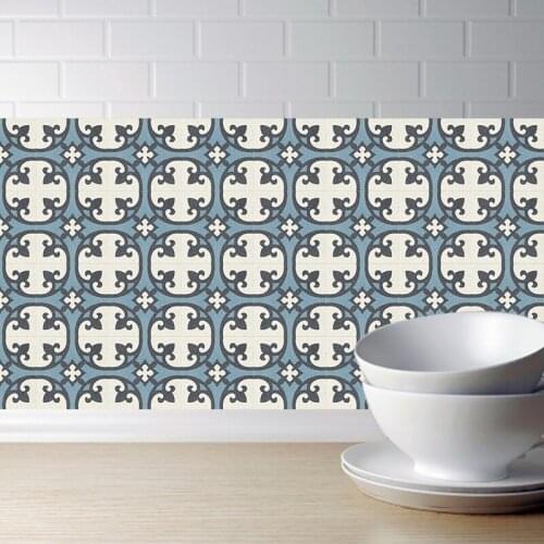 Retro Blue Tile Stickers Kitchen PVC Waterproof Wall Stickers Bathroom Self Adhesive DIY Sofa Wall Art Mural