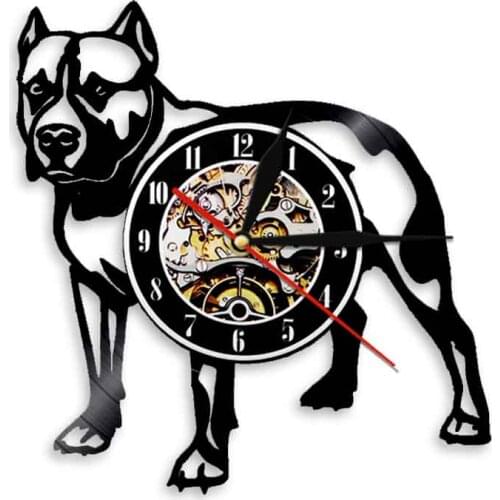 Pitbull Wall Clock Creative Dog Breed Pitbull Mom Vinyl Record Wall Clock Vintage Watch Decor American Bully Mom Cool Wall Art