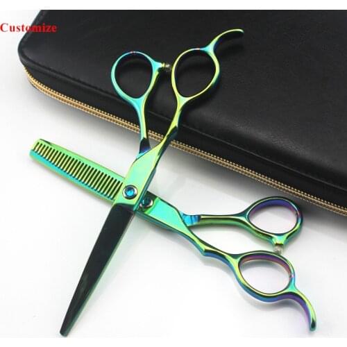 Customize logo Japan 440c Left hand 6 inch green cut hair scissors cutting barber haircut thinning shears Hairdresser scissors