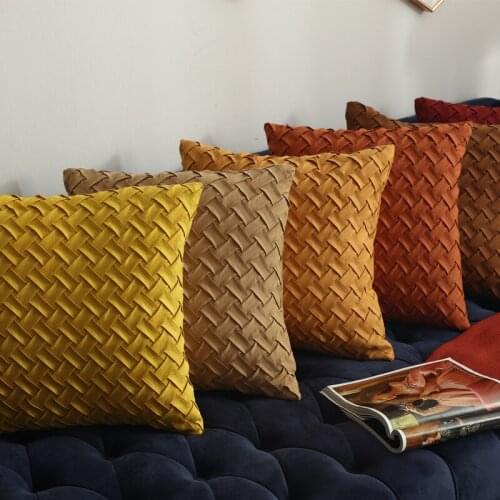 Solid Yellow Brown Dark Red Cushion Cover Soft Faux Suede Home Decorative Pillow Cover Woven Pattern 45x45cm/30x50cm