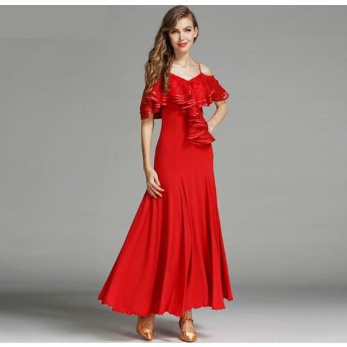 New 2020 Red Fashion Ballroom Dance Competition Dress Dance Ballroom Waltz Dresses Standard Dance Dress Women Ballroom Dress XXL