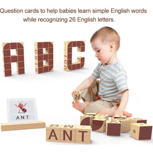 MAGPLAYER Learning Letter Wood Cube Wooden English Alphabet Magnetic Wooden Block Preschool Educational Toys for Kids Gifts