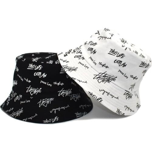 Bucket Hat Women English Letters Double Side Cotton Reversible Sun Protection Cap Mens Panama Hat Fisherman Hats