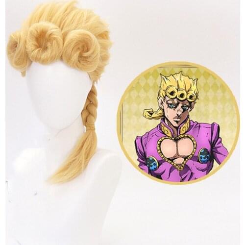 Cosplay JoJos Bizarre Adventure Giorno Giovanna Wig Golden Styled Heat Resistant Synthetic Hair GIOGIO Cosplay Wigs + Wig Cap