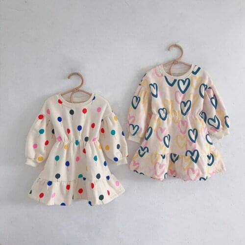Melario Sweet Polka Dot Princess Girls Dress Spring Autumn New Children Clothing Baby Girls Love Floral Print Dress Kids Retro