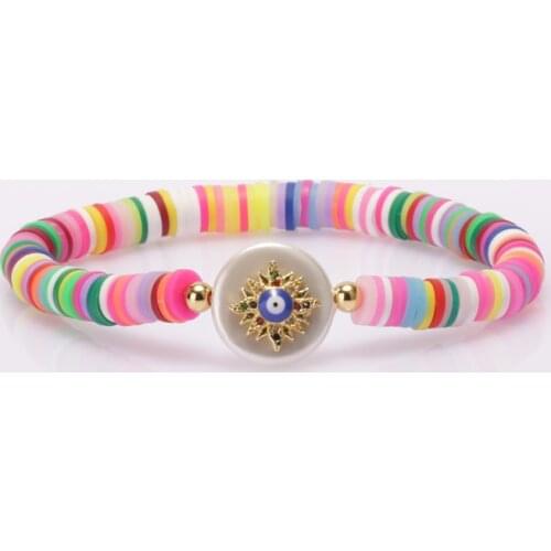 Multi-pattern cz shells boho statement jewelry charm rainbow clay silicone plastic beaded bracelets Gift for woman