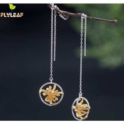 Silver 925 Jewelry 18k Gold Chrysanthemum Long Earrings For Women China Vintage China Style Female Handmade Ear Line Flyleaf