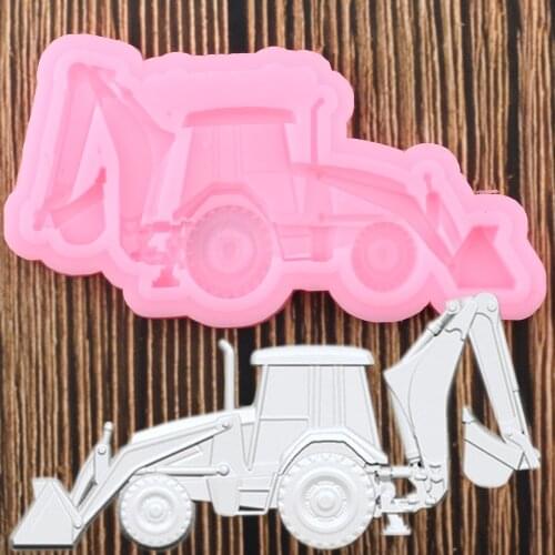 3D Car Cake Border Silicone Mold Excavator Fondant Molds Baby Birthday Cake Decorating Tools Candy Clay Chocolate Gumpaste Mould