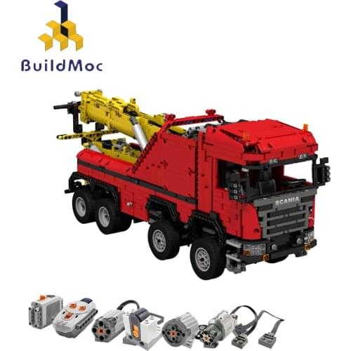 MOC-0583 Technical RC Scania 8x8 Extreme Tow Truck Trailer Model Building Blocks All Terain Tow Trucks Bricks Toy Christmas Gift